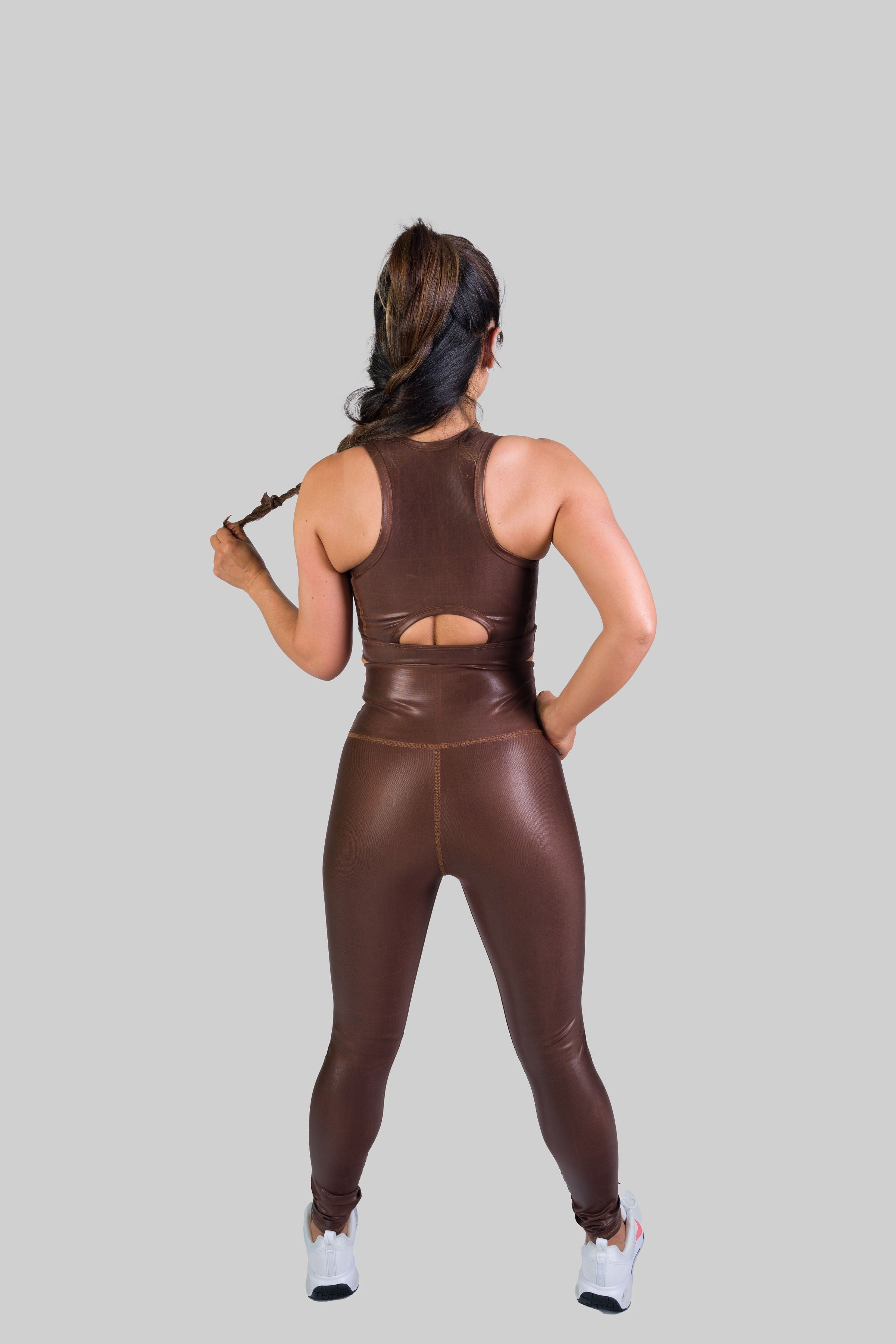Conjunto Top y leggings Efecto cuero Alas Draft 802-CHOCOLATE