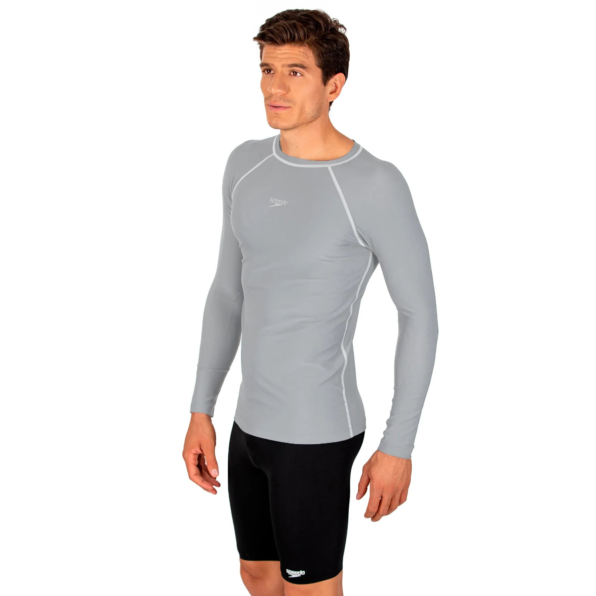 Camiseta SPEEDO Manga Larga Natacion Gris Clara Adulto Hyden - 8N010130020