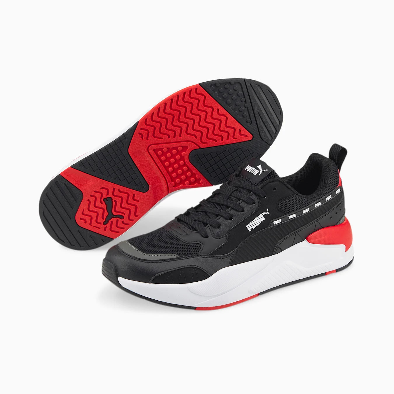 Tenis PUMA Hombre X-ray2 Square SIgnature Negro Rojo Blanco - 383825-02