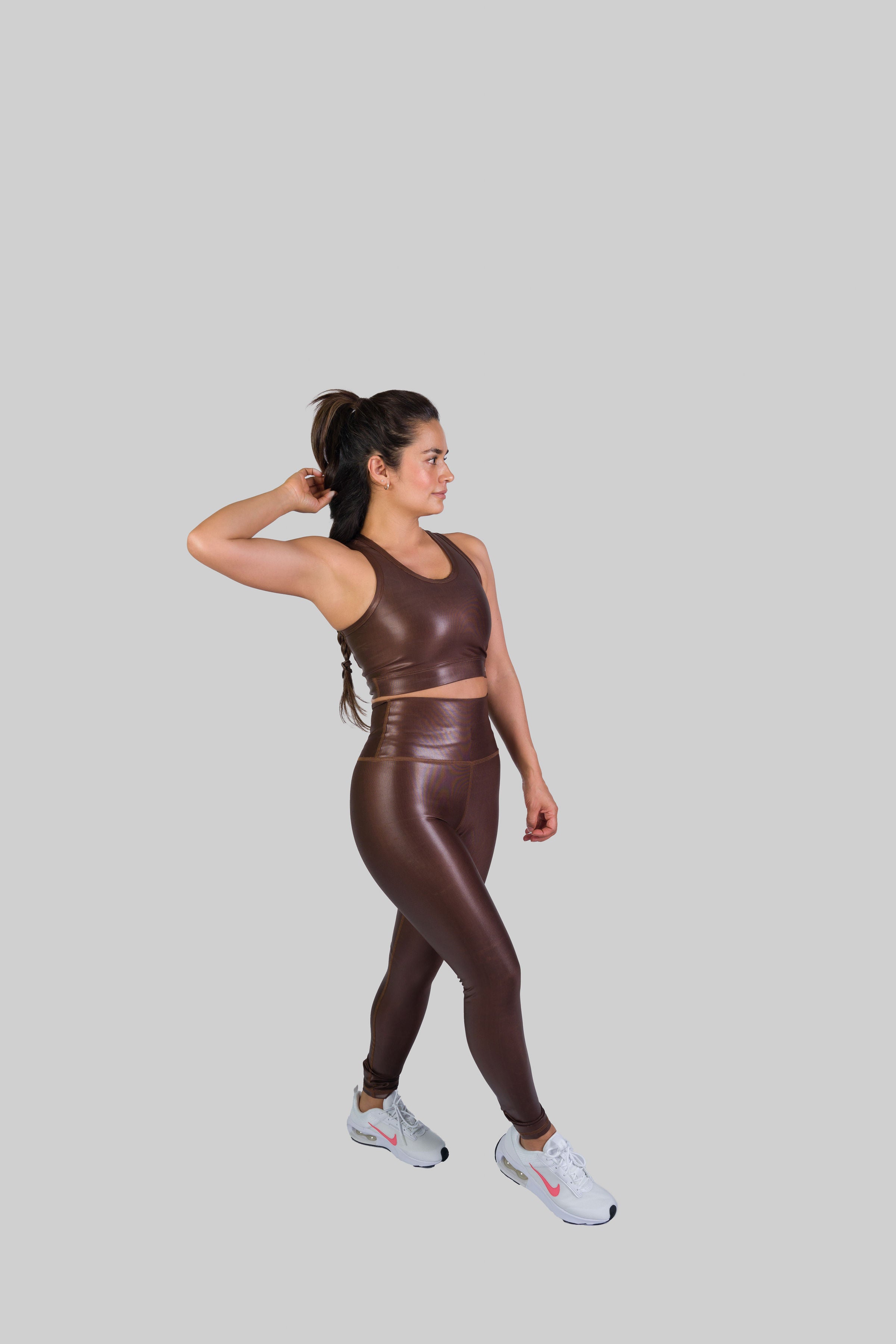 Conjunto Top y leggings Efecto cuero Alas Draft 802-CHOCOLATE