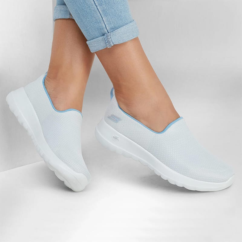 Tenis Dama SKECHERS Go Walk Joy Danil Mocasin Blanco Azul Clara - 124704-WBL