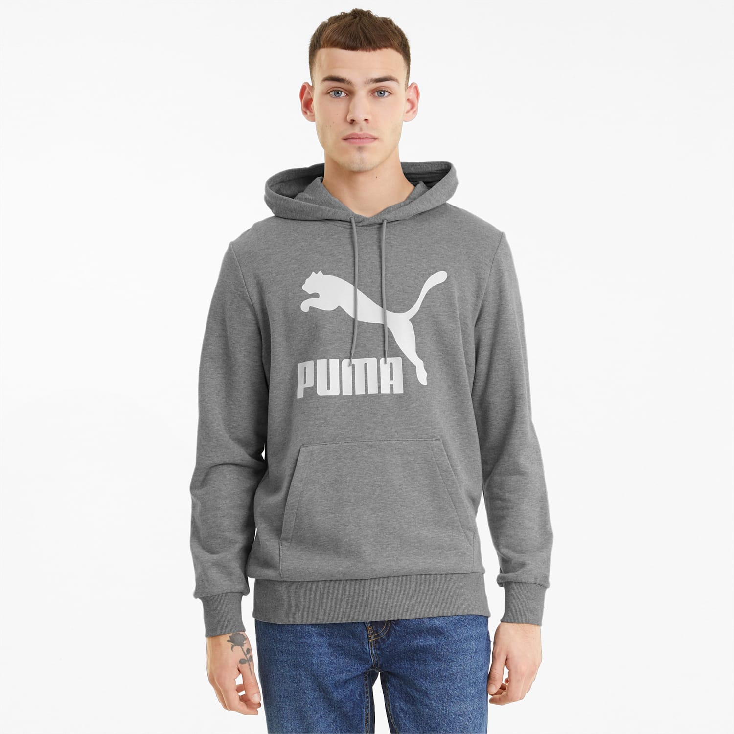 Hoodye PUMA Hombre Cerrado Gris Logo Blanco - 530084-03