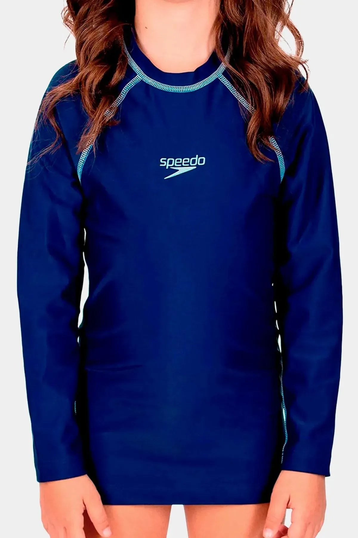 CAMISETA MANGA LARGA SPEEDO NATACION AZUL AQUA JUNIOR - 8N010140052-AZUL