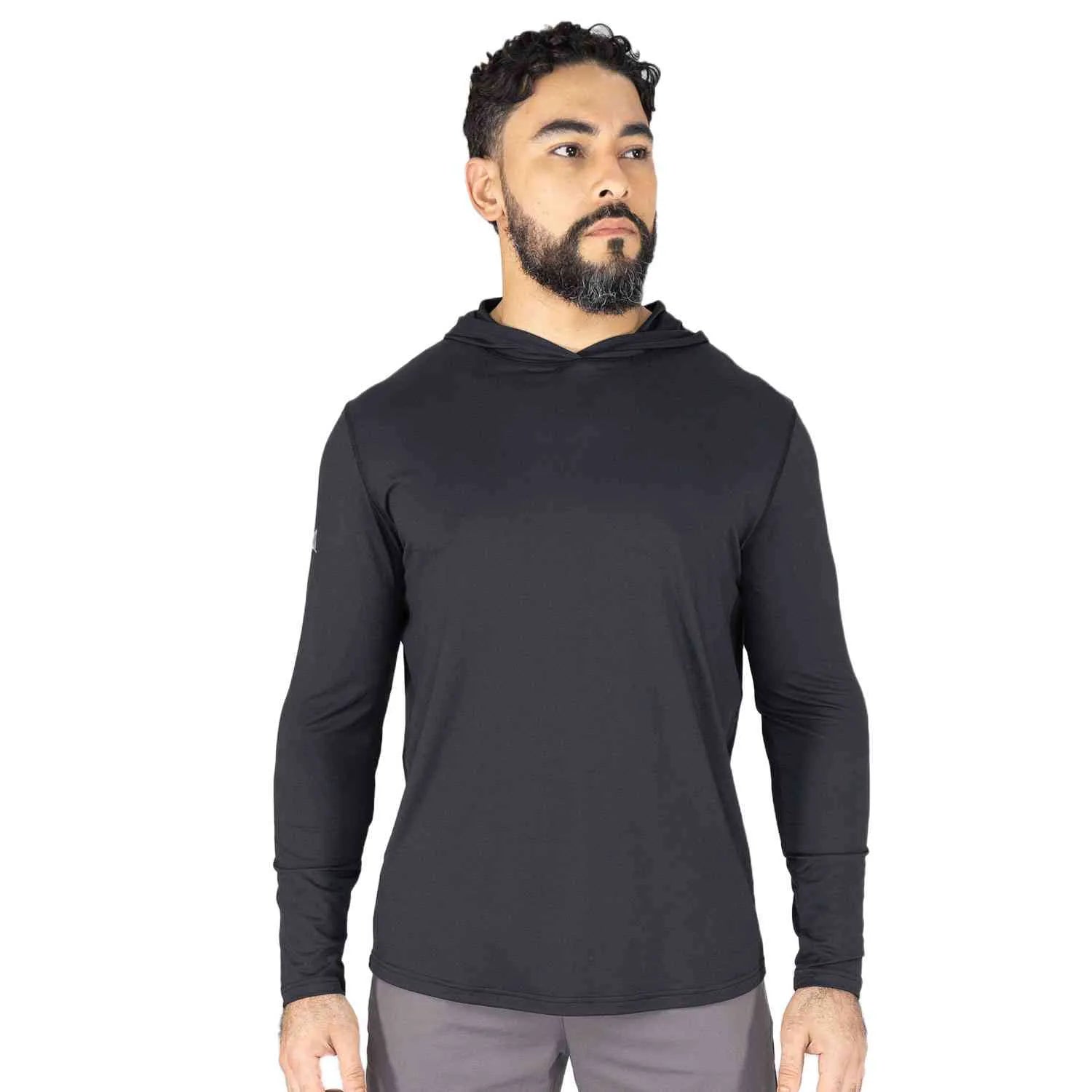 CAMISETA MANGA LARGA CAPOTA ENTRENAMIENTO NEGRA HOMBRE  - EV96HEM551