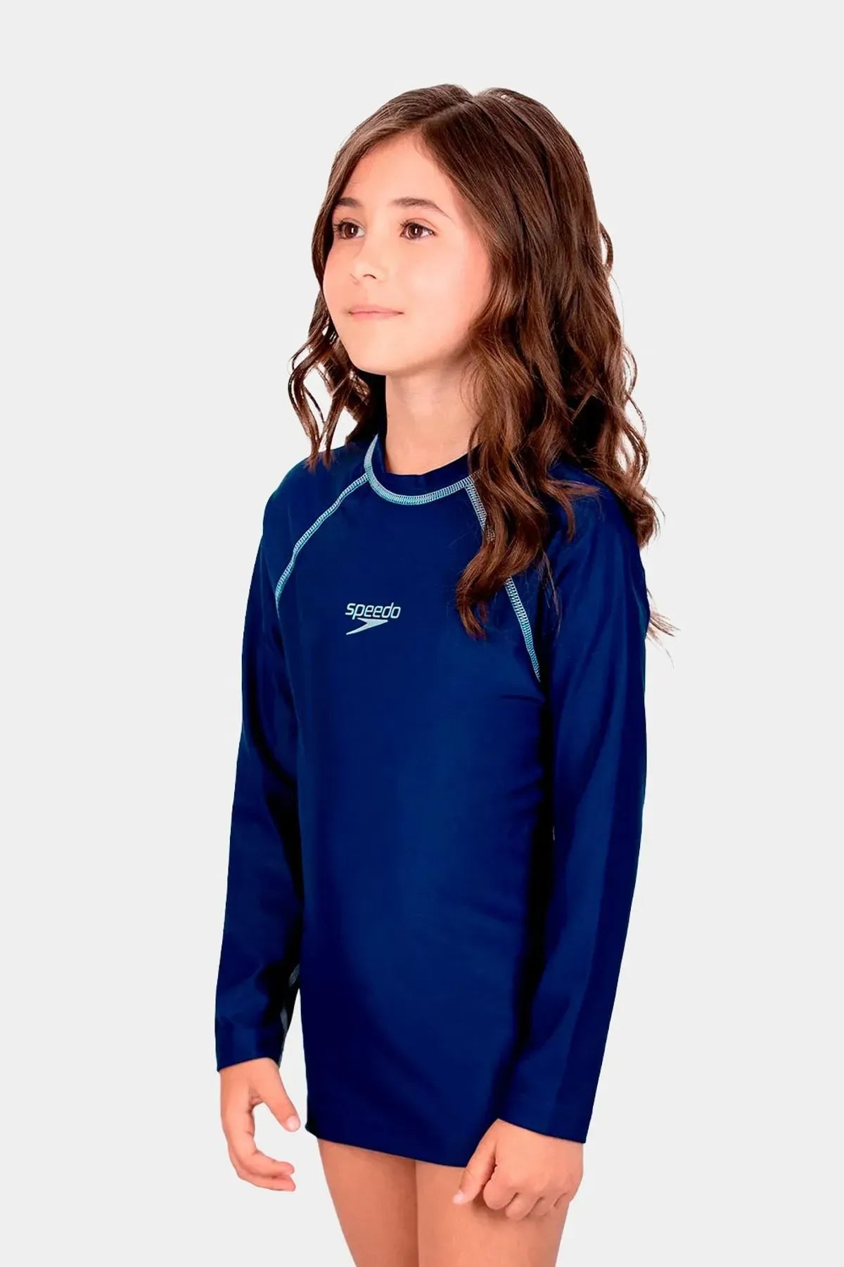 CAMISETA MANGA LARGA SPEEDO NATACION AZUL AQUA JUNIOR - 8N010140052-AZUL