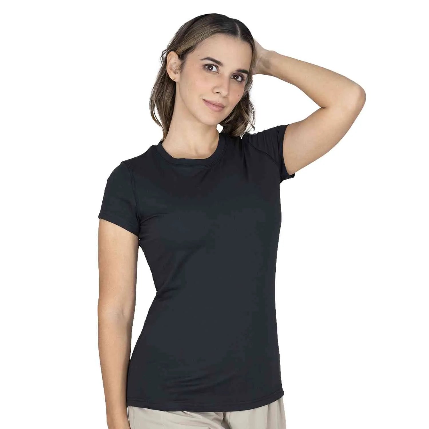 CAMISETA MANGA CORTA ALGODÓN NEGRA ENTRENAMIENTO MUJER- EV76HEL601 NEGRA