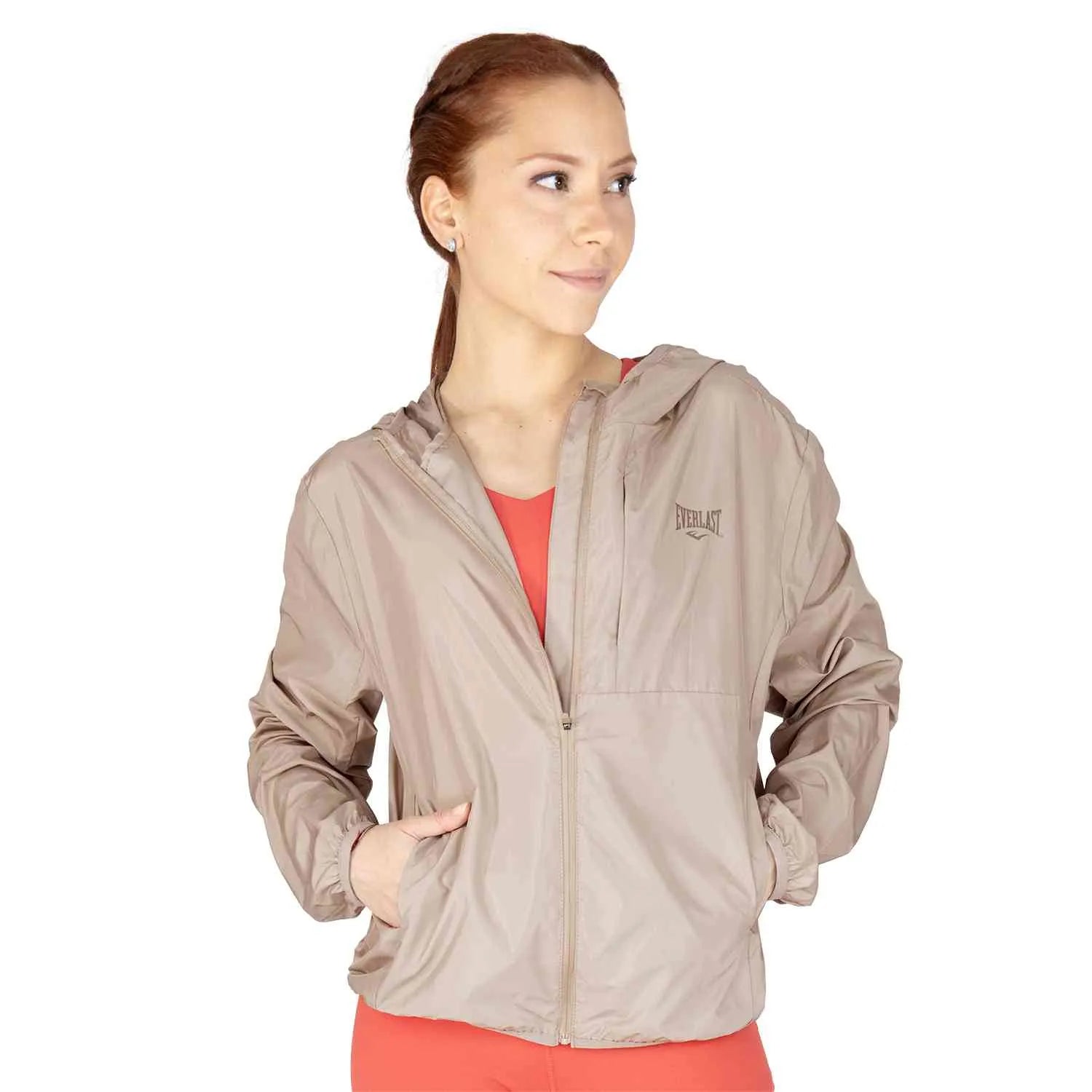 CHAQUETA CORTA VIENTO REBEL MUJER ENTRENAMIENTO KHAKI   - EV65NCL185 KHAKI